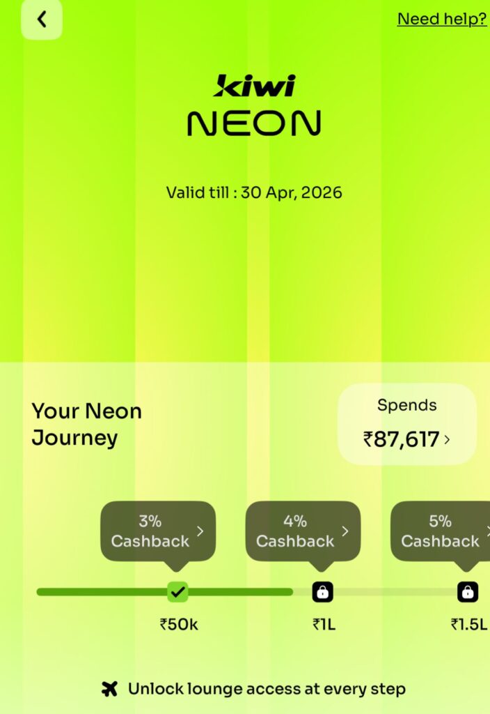 Kiwi Neon membership milestone progress screen